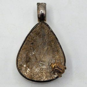 Stephen Dweck OAK One-of-a-Kind Sterling Silver Ruliated Quartz Teardrop Pendant